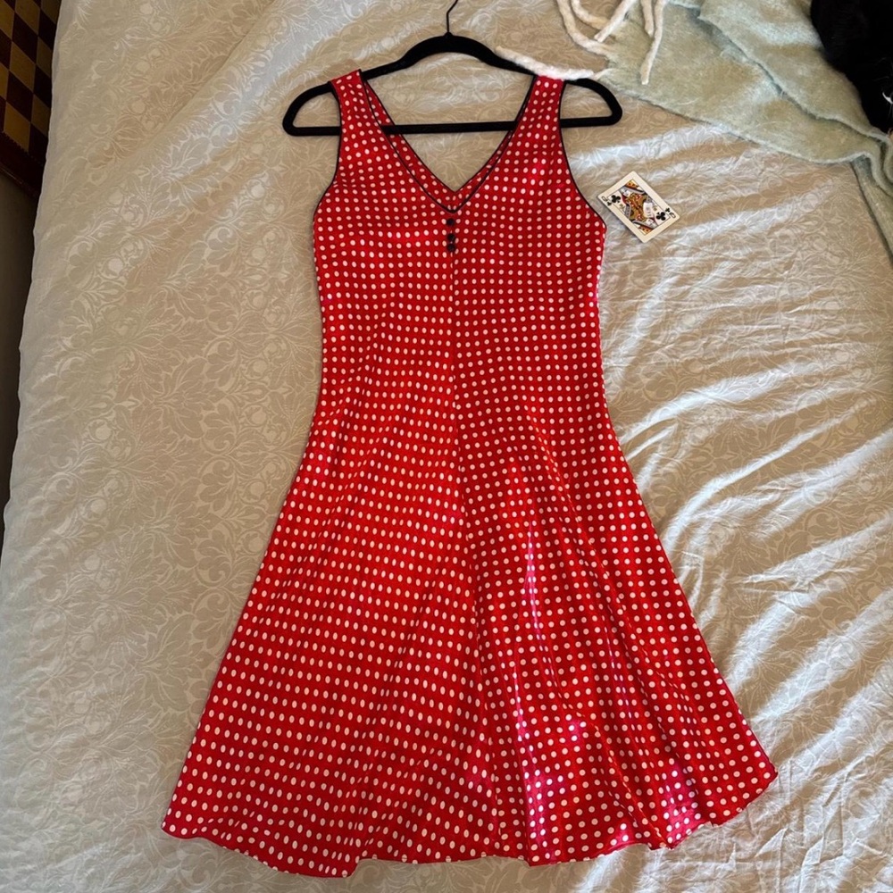 Red Polka Dot Silk A-Line Dress